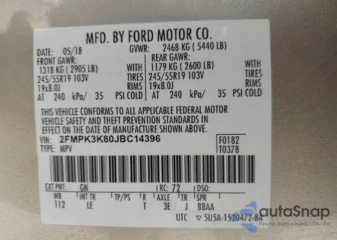 2018 Ford Edge Titanium из США, поврежденный, VIN 2FMPK3K80JBC14396